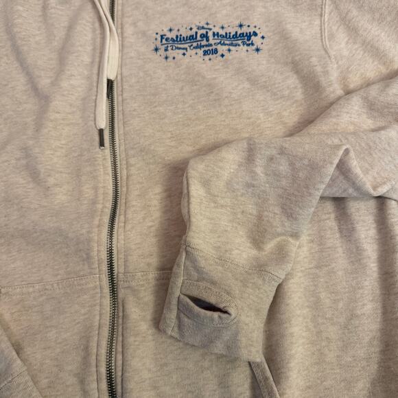 Disney Mickey Mouse 2018 Holiday Zip Up Hoodie Beige Womens Size L Festive - Picture 4 of 5